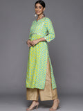 Varanga Women Green & Turquoise Blue Geometric Printed Cotton Gotta Patti Kurta