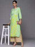 Varanga Women Green & Turquoise Blue Geometric Printed Cotton Gotta Patti Kurta