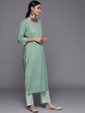 Varanga Women Green Floral Printed Pure Cotton Kurta with Trousers & With Dupatta