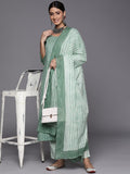 Varanga Women Green Floral Printed Pure Cotton Kurta with Trousers & With Dupatta