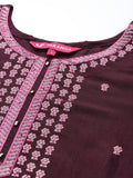 varanga burgundy embroidered kurta with bottom and ombrey dupatta