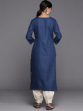 Varanga Blue embroidered straight kurta with round neck