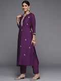 Varanga Purple Kurta With Embroidery Paired With Straight Trouser And Chiffon Dupatta