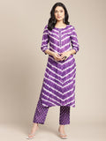 Voilet Shibori Printed Kurta Trouser Set