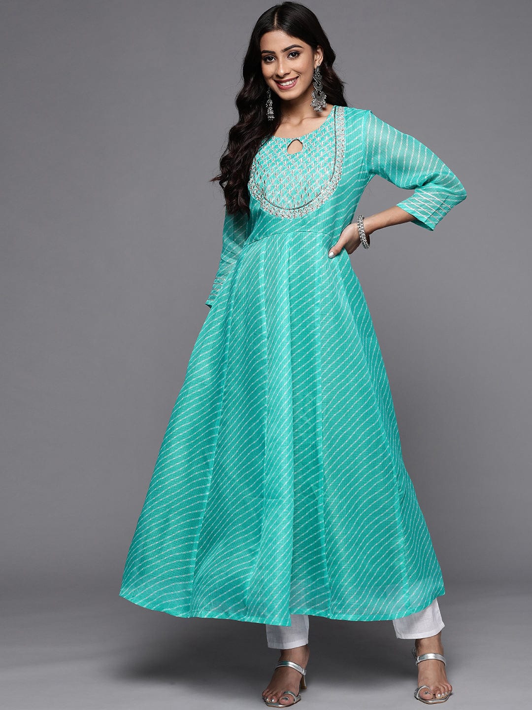 Varanga Women Turquoise Blue & Goldn Ethnic Motifs Embroidered Indie P Varanga Women Turquoise Blue & Goldn Ethnic Motifs Embroidered Indie P