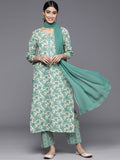 varanga floral printed gotta patti pure cotton kurta with trousers with dupatta 1