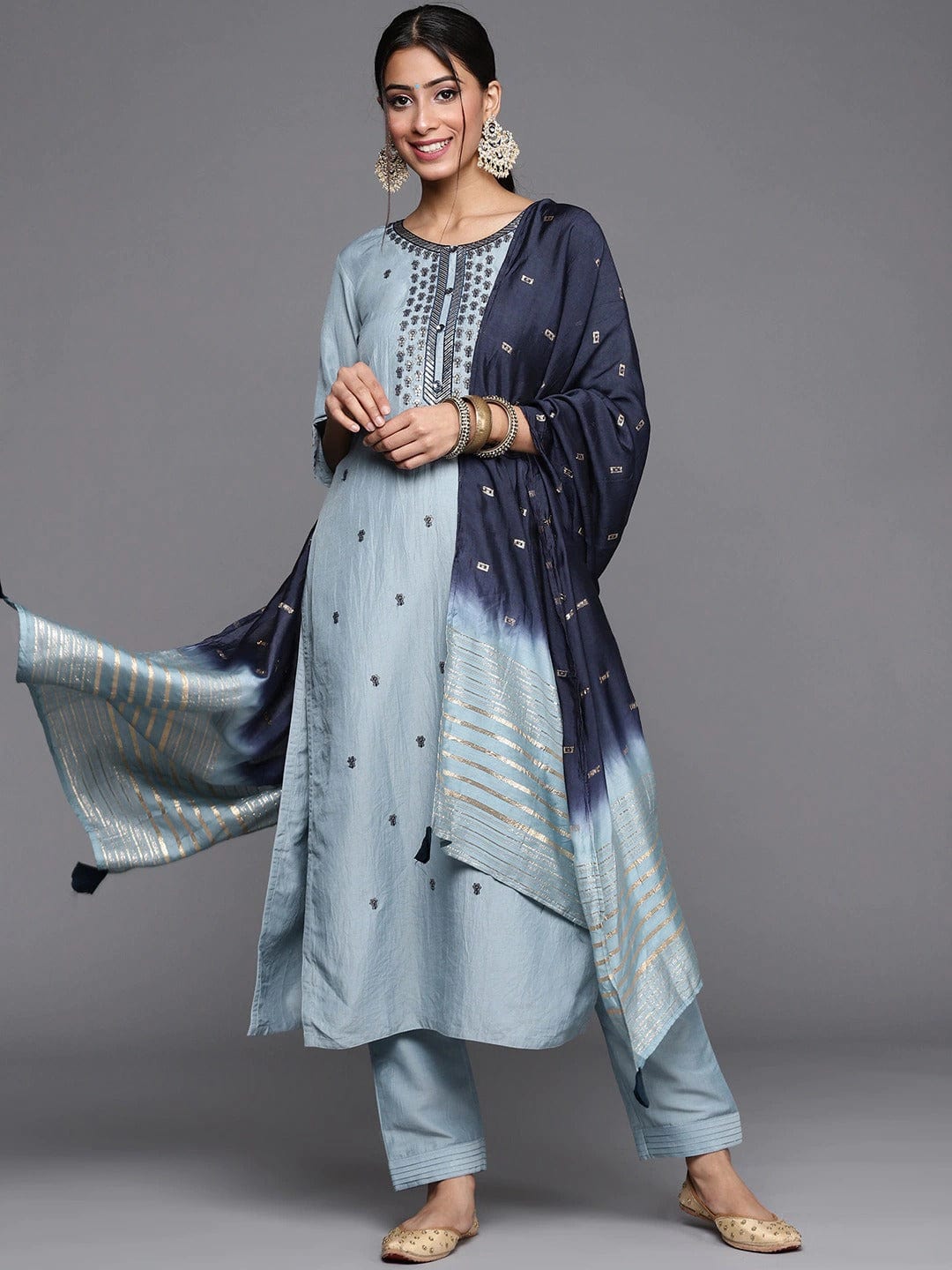 Grey cotton kurta and tapered pants  Set Of Two by Half Full Half Empty   The Secret Label