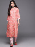 Varanga Winter Women Kurta With Button Down Paired With Vertical Strip Printed Pant