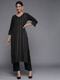 Varanga Winter black khari printed straight kurta with straight trouser