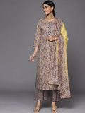 varanga women brown bandhani printed gotta patti pure cotton kurta with palazzos with dupatta