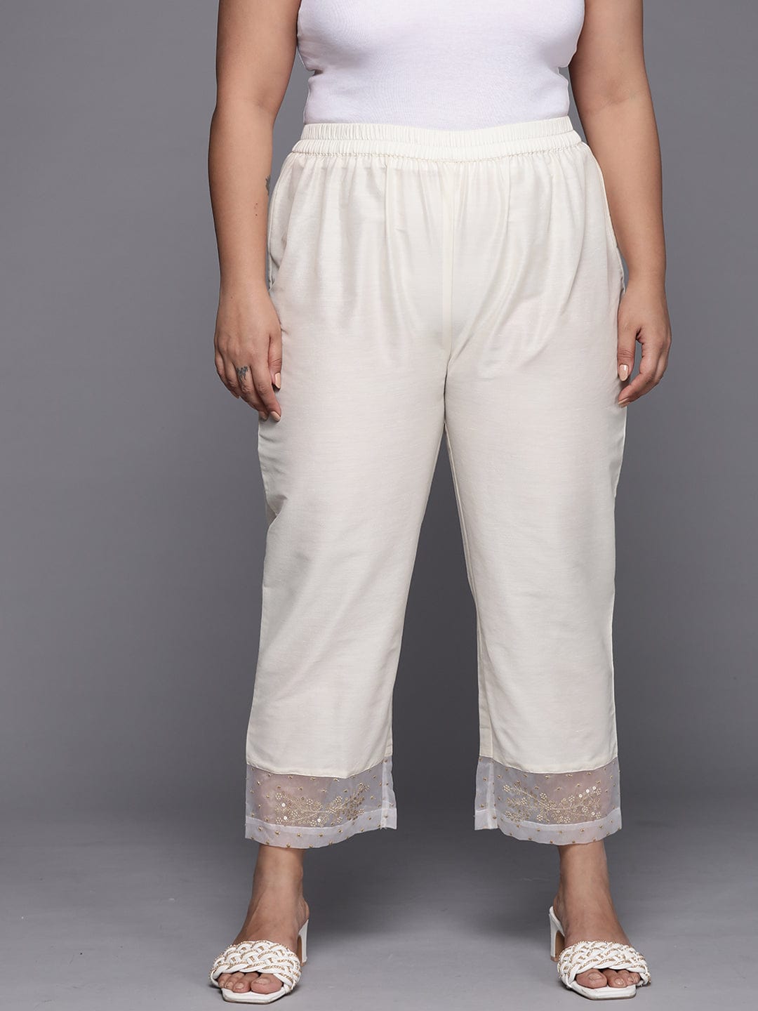Off White Denim Belted Crop Trousers  New Look