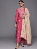 Varanga Women Pink Ethnic Motifs Embroidered Thread Work Kurta with Trousers & With Dupatta