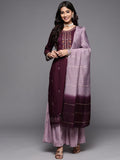 varanga women burgundy ethnic motifs embroidered thread work kurta with trousers with dupatta
