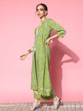 Varanga Women Green Floral Printed Mirror Work Pure Cotton Kurta with Palazzos & With Dupatta