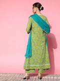 Varanga Women Green Floral Printed Mirror Work Pure Cotton Kurta with Palazzos & With Dupatta