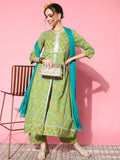 Varanga Women Green Floral Printed Mirror Work Pure Cotton Kurta with Palazzos & With Dupatta