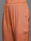 Varanga Women Peach Floral Kurta With Manderian Collar With Tonal Trouser & Tonal Dupatta