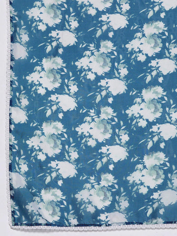 Varanga Women Blue Floral Printed Strap Style Straight Kurta Paired With Tonal Bottom And Dupatta