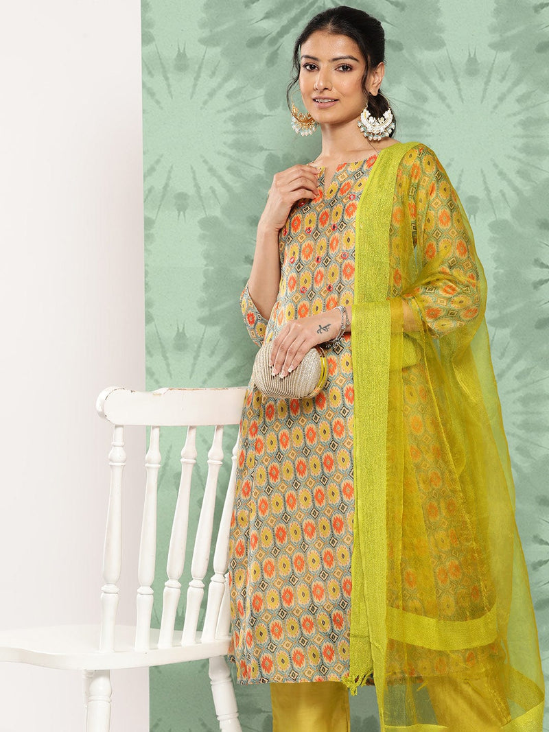 Varanga Women Ethnic Motifs Printed Panelled Kurta with Trousers & With Dupatta