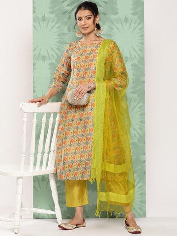 Varanga Women Ethnic Motifs Printed Panelled Kurta with Trousers & With Dupatta
