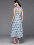 Varanga Women Blue And Off White Shibori Printed A Line Dress Vdrs41079