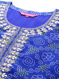 Blue Bandhani Printed, Three Quarter Sleeves Straight Kurta.