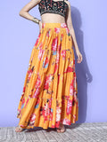 Yellow Floral Printed Tiered Skirt