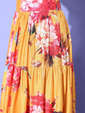 Yellow Floral Printed Tiered Skirt