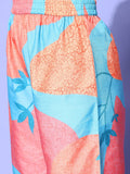 Blue And Rust Abstract Printed Shirt Collar A-Line Kurta Paired With Tonal Bottom