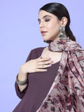 Purple Anarkali Kurta Paired With Tonal Hem Embroidered Bottom And Floral Printed Dupatta