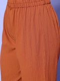 Rust Shirt Collar Neck A-Line Kurta Paired With Tonal Bottom