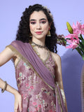 Purple Floral Printed Sequin Embellished V Neck Anarkali Kurta With Flared Hem Vkur1342 Vardup1457