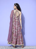Purple Floral Printed Sequin Embellished V Neck Anarkali Kurta With Flared Hem Vkur1342 Vardup1457