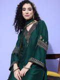 Green Embroidered Straight Kurta Paired With Tonal Embroidered Bottom And With Tonal Chiffon Dotted Dupatta