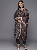 Coffee Brown Embroidered Kurta Paired With Tonal Bottom And Dupatta