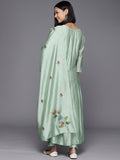 Sea Green Floral Printed Anarkali Kurta Paired With Bottom And Dupatta