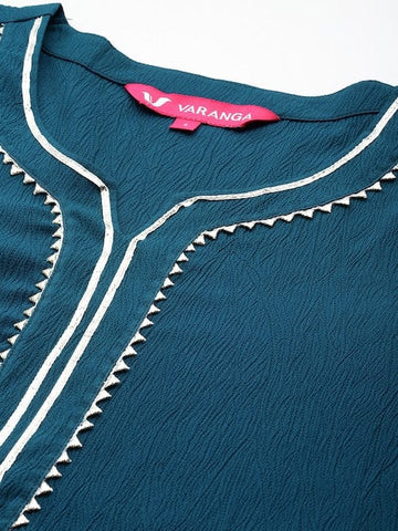 Varanga Women Teal Straight Kurta Paired With Tonal Bottom And Tabby Dupatta