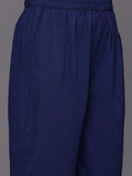 Varanga Women Navy Blue Solid V-Neck Embellished With Gota Straight Kurta Paired With Tonal Bottom And Dupatta