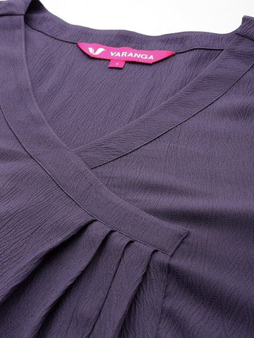 Varanga Women Violet Angrakha Style A-Line Kurta Paired Wth Tonal Bottom