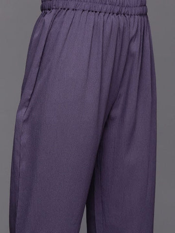 Varanga Women Violet Angrakha Style A-Line Kurta Paired Wth Tonal Bottom