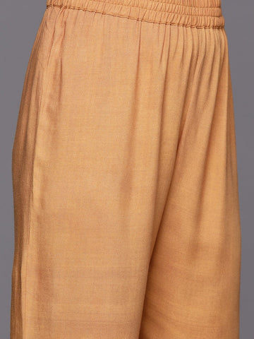 Rust Bandhani Printed Embellished With Gota A-Line Kurta Paired With Tonal Solid Bottom And Tonal Chiffon Dupatta