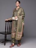 Olive Ethnic Motif Printed Straight Kurta Paired With Tonal Bottom And Dupatta