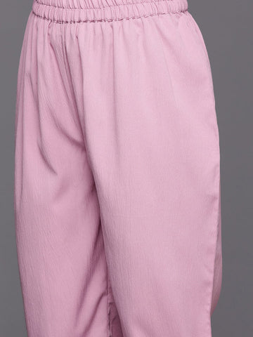 Pink Halter Neck Straight Kurta Paired With Tonal Bottom And Printed Dupatta