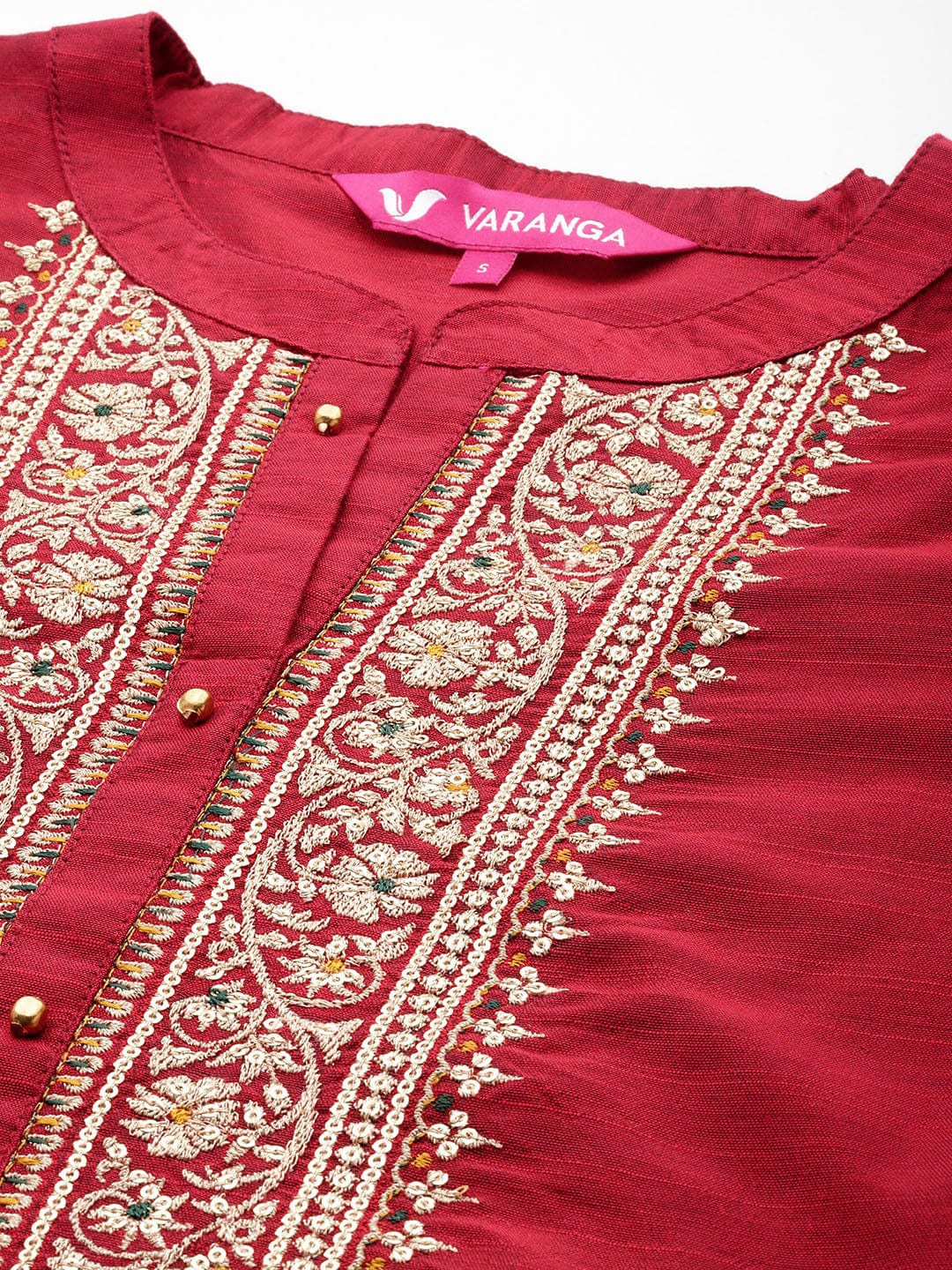 Red Embroidered Straight Kurta Paired With Tonal Bottom And Dupatta