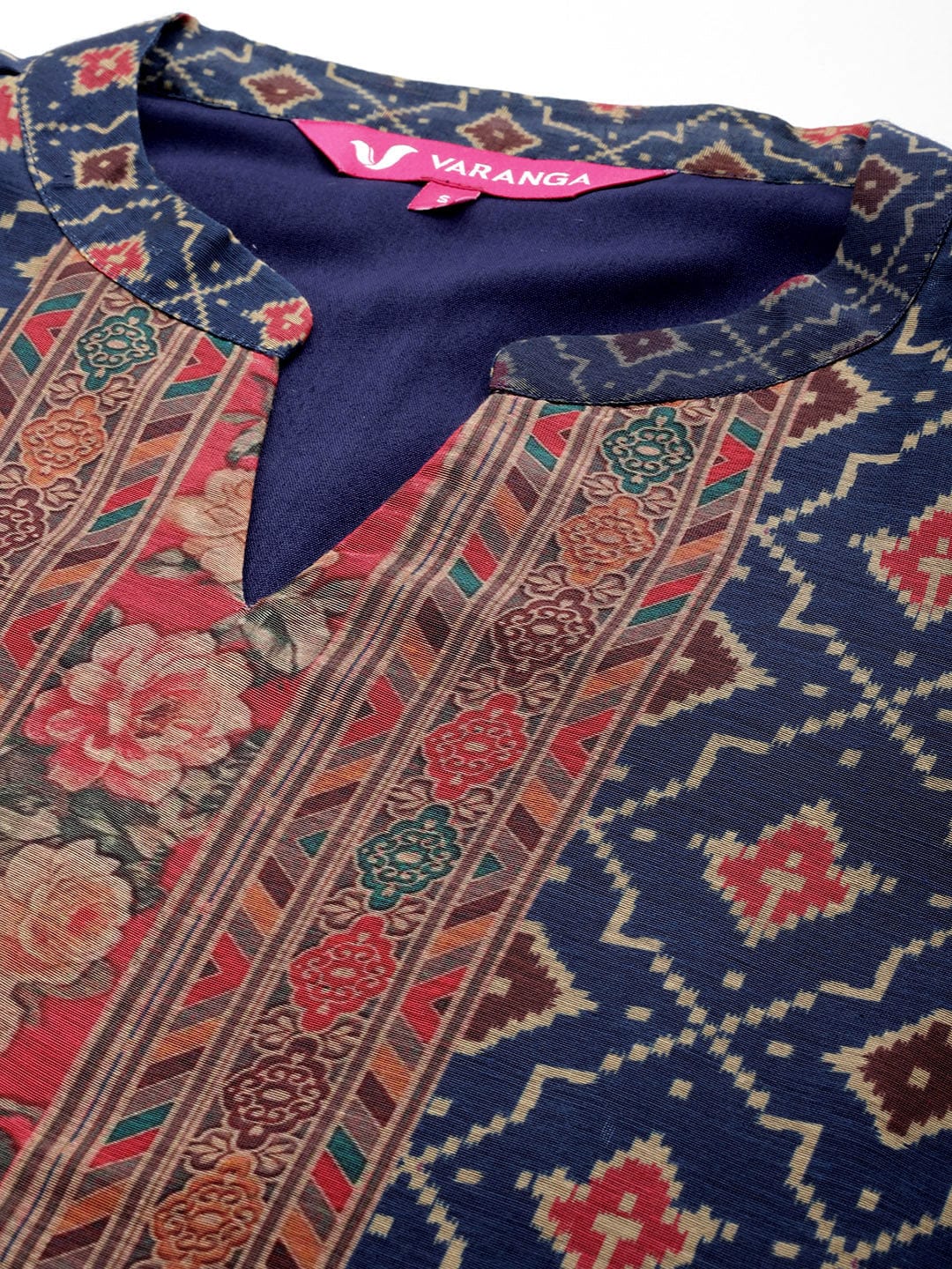 Blue Patola Printed Straight Kurta Paired With Solid Bottom And Printed Dupatta