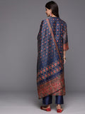 Blue Patola Printed Straight Kurta Paired With Solid Bottom And Printed Dupatta