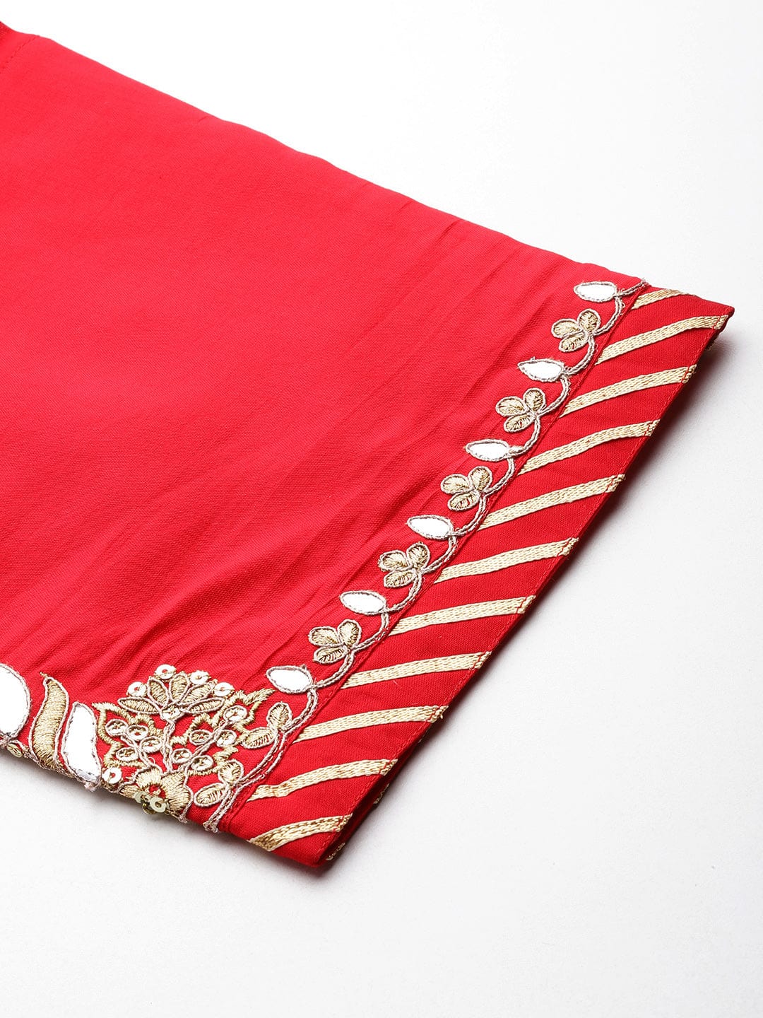 Red Yoke Embroidered Straight Kurta Paired With Tonal Bottom And Net Dupatta With Four Side Embroidered Taping