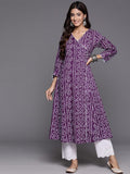 Varanga Purple V-Neck Bandhani Print With Piping Detail, Angrakha Style Anarkali Kurta