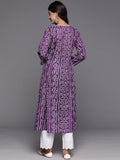 Varanga Purple V-Neck Bandhani Print With Piping Detail, Angrakha Style Anarkali Kurta