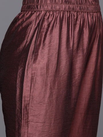 Varanga Brown Printed Straight Kurta Paired With Solid Bottom And Printed Dupatta